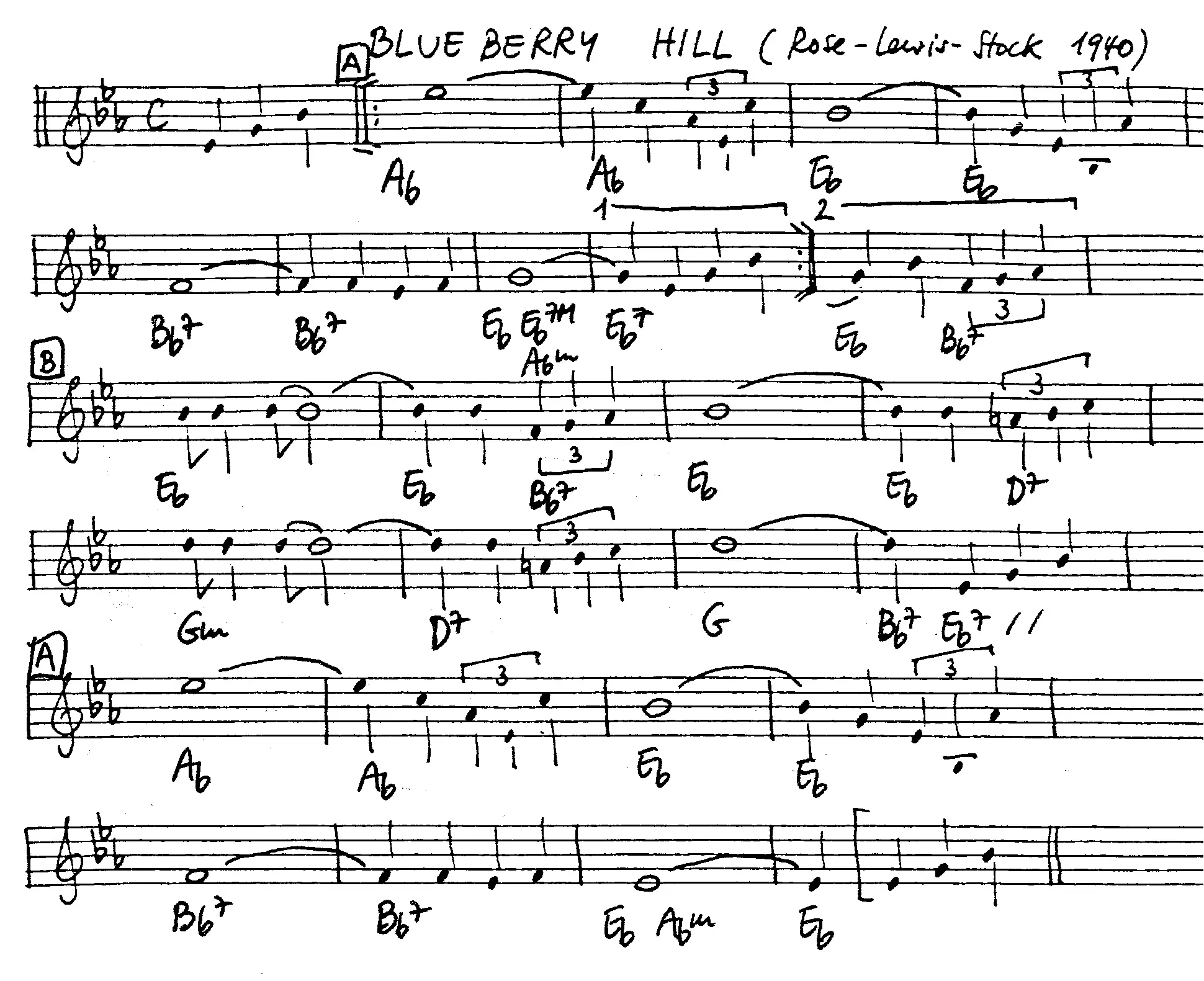 blueberry hill free jazz leadsheet - Courtesy of the Jungle Jazz Band